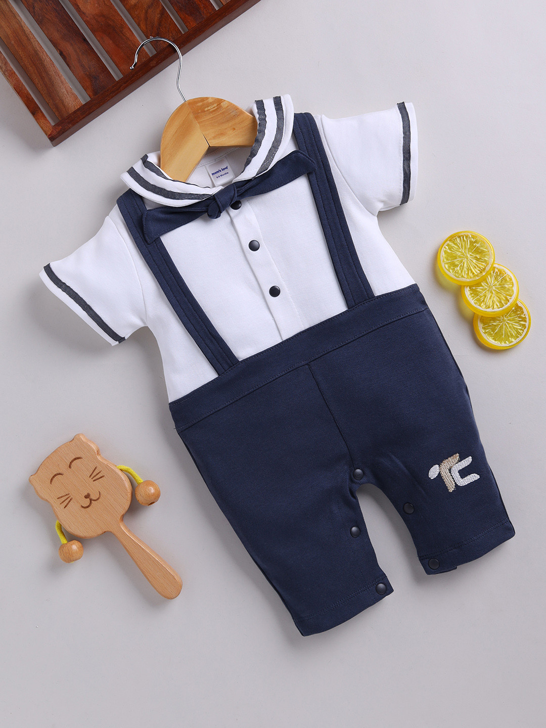 Mom’s Love Solid Pure Cotton Romper for Infant Boys ( Navy Blue, Pack of 1)