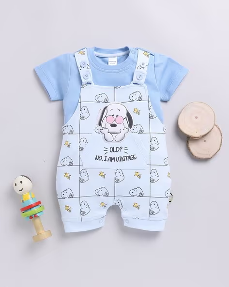 Mom’s Love Peanuts Pure Cotton Dungaree For Infant Boys (P.Blue, Pack Of 1)