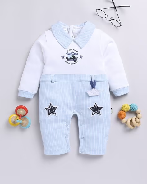 Mom’s Love Printed Pure Cotton Romper for Infant Boys(Blue,Pack of 1)