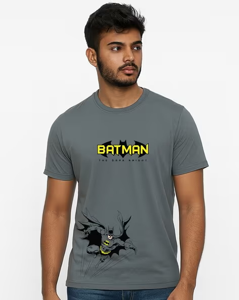 Men Batman Print Regular Fit Crew-Neck T-Shirt