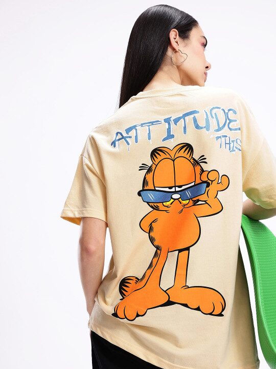 Garfield Printed Drop-Shoulder Sleeves Oversized T-shirt
