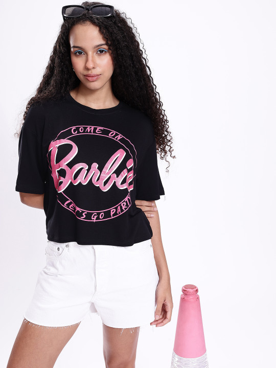 Barbie Printed Drop-Shoulder Sleeves Boxy T-shirt