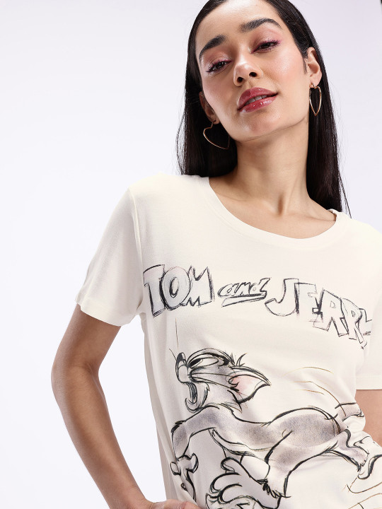Tom & Jerry Printed Regular Fit T-shirt for Women