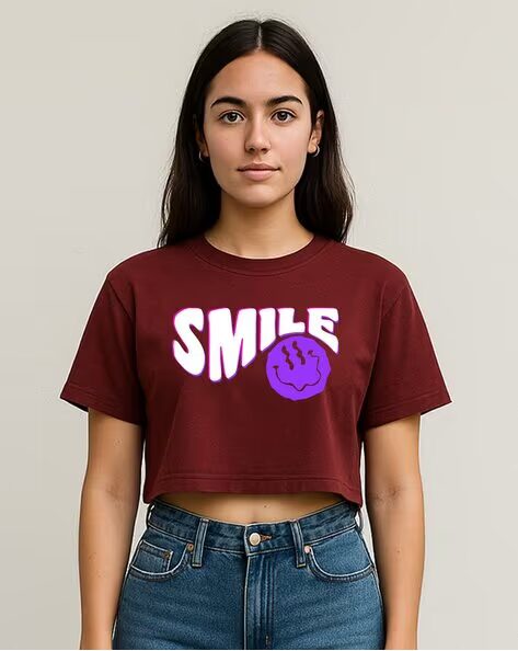 Smiley World Typographic Print Boxy Fit Top