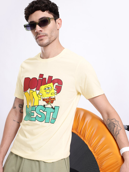 SpongeBob SquarePants Printed Pure Cotton Regular Fit Men’s T-Shirt