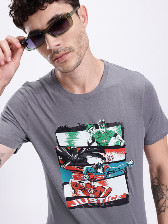 Justice League Printed Pure Cotton Men’s Regular Fit T-Shirt