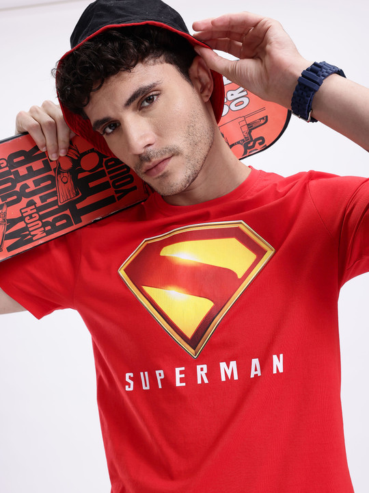 Superman Printed Bamboo Regular Fit Men’s T-Shirt – Red & Yellow