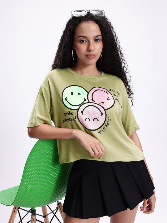 Olive green and pink T-shirt for women