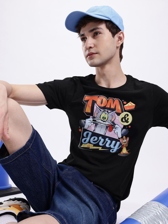 Tom & Jerry Graphic Printed Pure Cotton T-shirt for Men