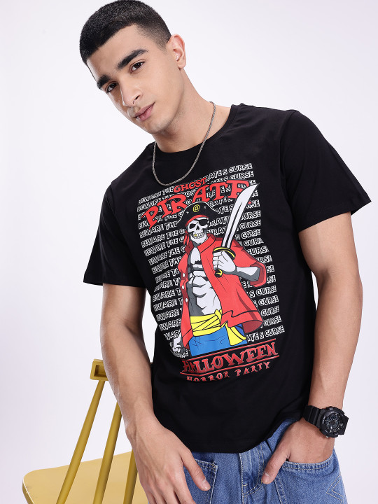 Minute Mirth Men’s Anime Nippon Graphic Printed Regular Fit Crew-Neck T-Shirt (Black, Pack of 1)