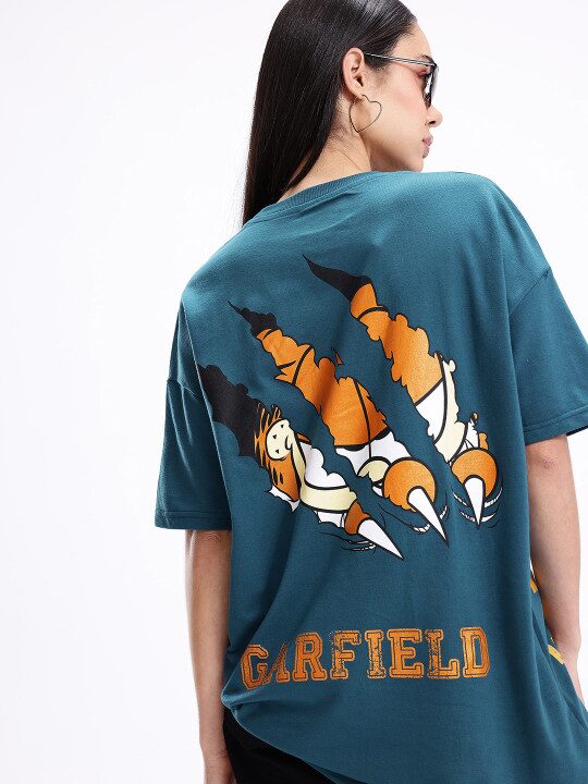Women Garfield Printed Drop-Shoulder Sleeves Oversized T-shirt