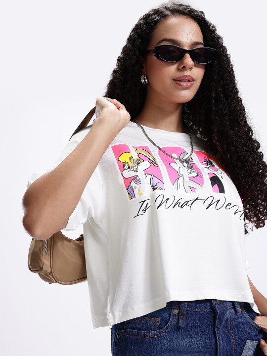 Looney Tunes Printed Drop-Shoulder Sleeves Boxy T-shirt
