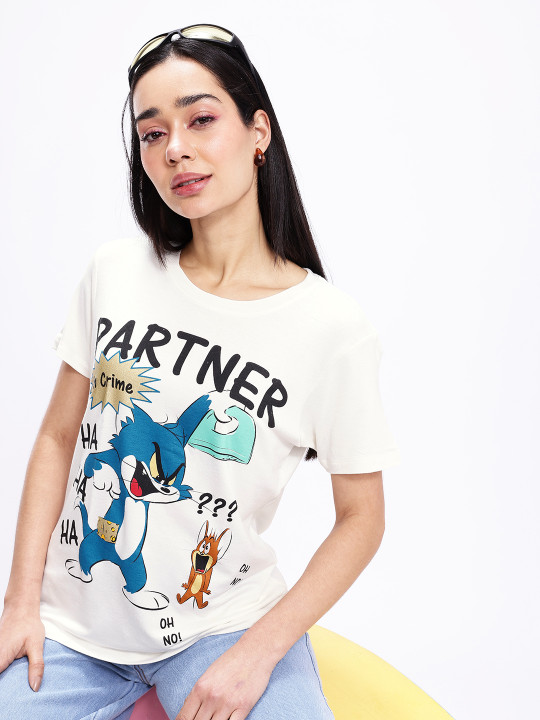 Tom & Jerry Printed Regular Fit T-shirt For Women