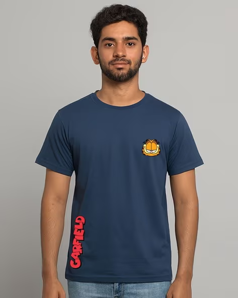 Men Garfield Print Regular Fit Crew-Neck T-Shirt