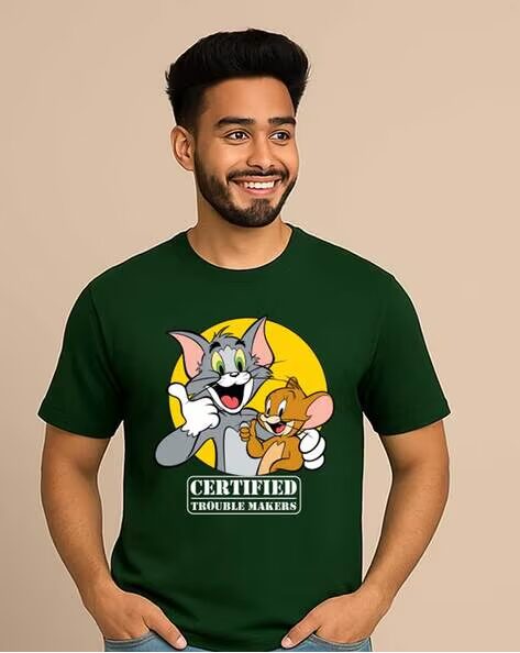 Tom & Jerry Printed Regular Fit Crew-Neck T-shirt for Men
