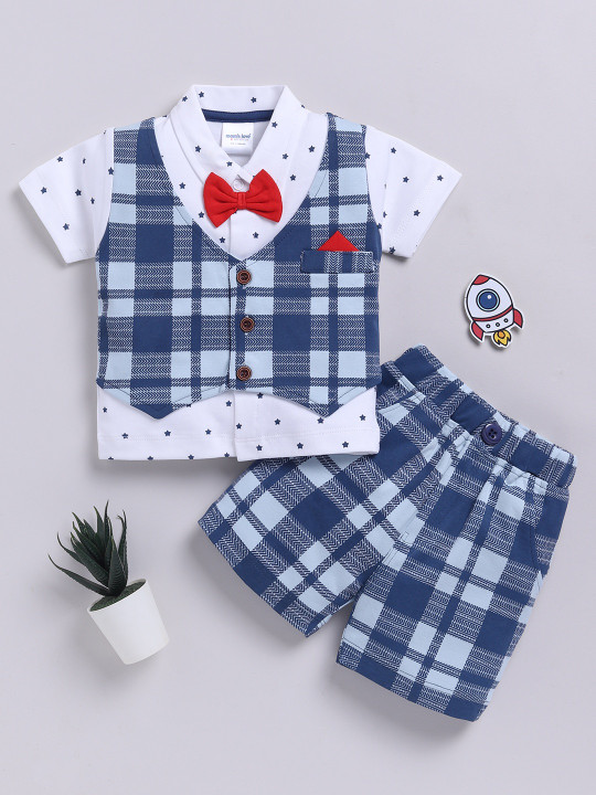Mom’s Love Printed Pure Cotton Clothing Set  For Infant Boys (Blue,Pack Of 1)