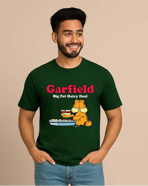 Garfield Printed Regular Fit Crew-Neck T-shirt for Men