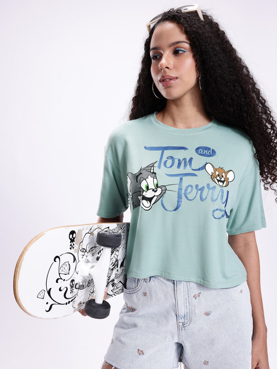 Boxy Fit Tom & Jerry Printed Crop T-shirt
