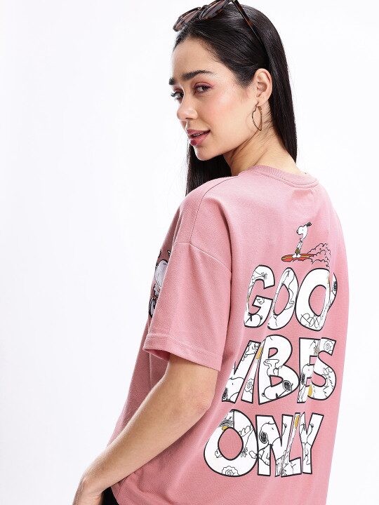 Peanuts Printed Drop-Shoulder Sleeves Oversized T-shirt