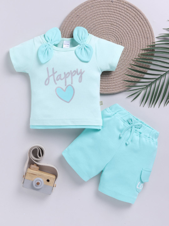 Mom’s Love Typography Printed Pure Cotton Clothing Set For Infant Girls (Green, Pack Of 1)