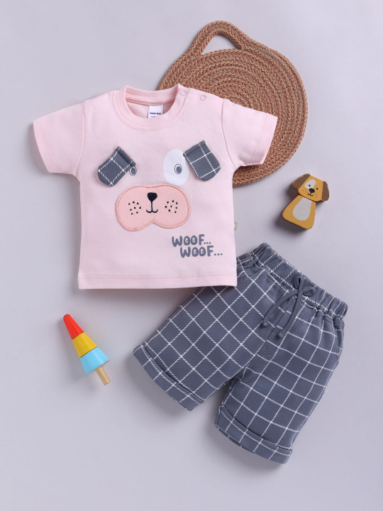 Mom’s Love Printed Pure Cotton Clothing Set For Infant Boys (Peach, Pack of 1)