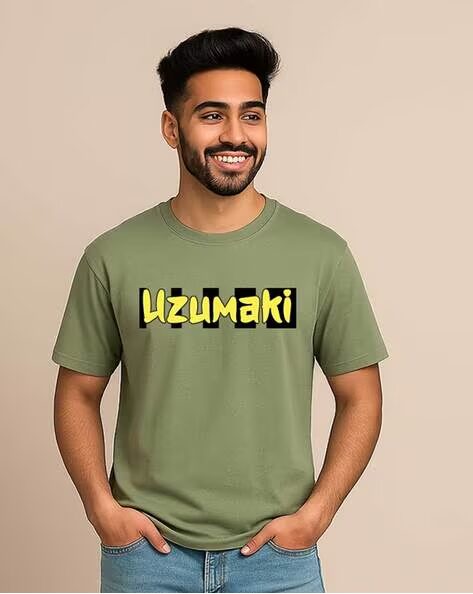 Uzumaki Printed Regular Fit Crew-Neck T-shirt for Men