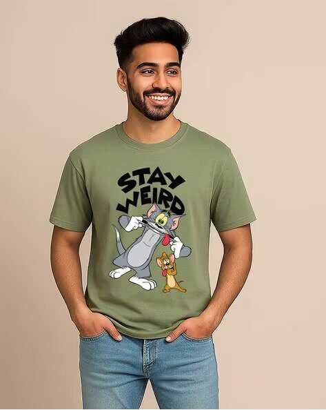 Tom & Jerry Printed Regular Fit Crew-Neck T-shirt for Men