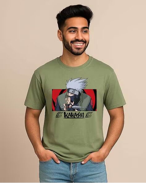 Kakashi Printed Regular Fit Crew-Neck T-shirt for Men