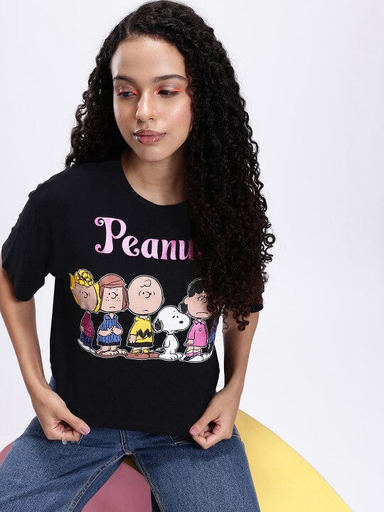 Boxy Fit Peanuts Graphic Printed Crop T-shirt