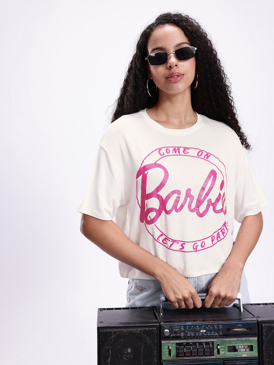 Barbie Printed Drop-Shoulder Sleeves Boxy T-shirt