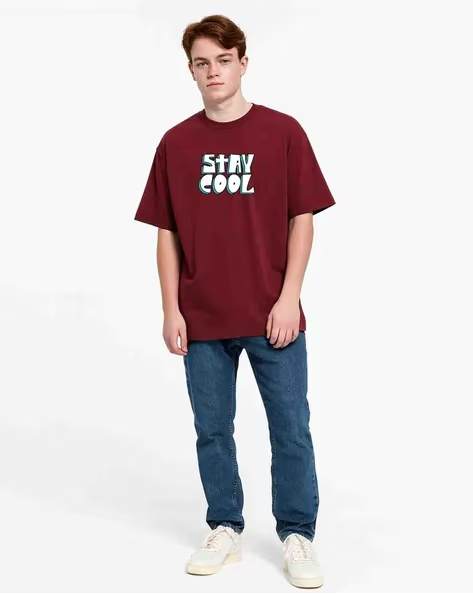 Maroon Looney Tunes Printed Regular Fit Crew-Neck T-shirt for Men