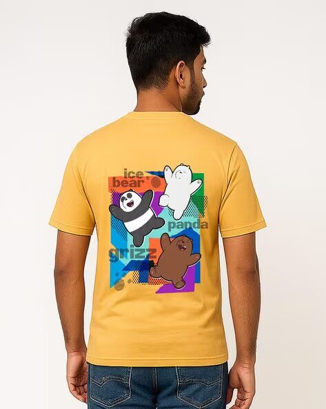 Men Mustard Graphic Print Pure Cotton T-Shirt