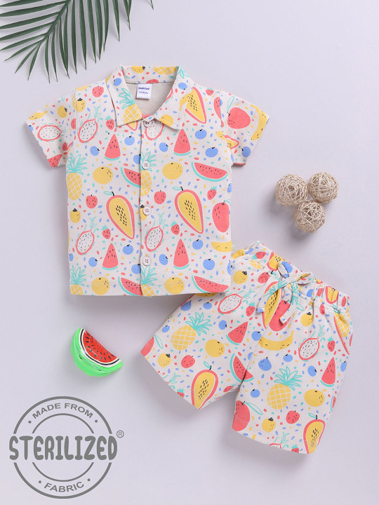 Mom’s Love Conversational Printed Pure Cotton Clothing Set For Infant Boys (Beige, Pack of 1)