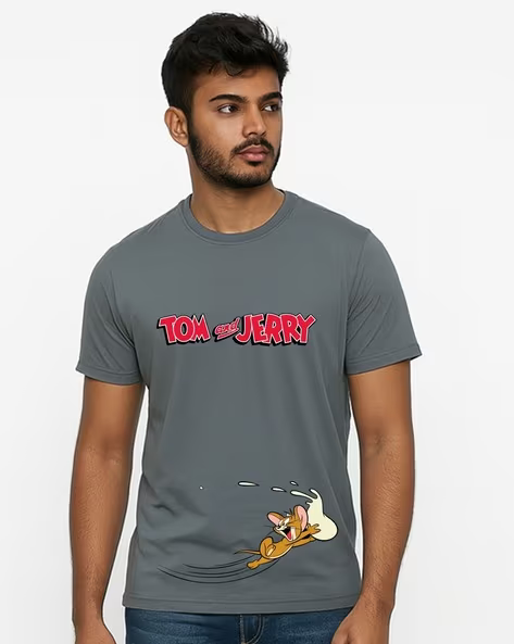 Men Tom & Jerry Print Regular Fit Crew-Neck T-Shirt