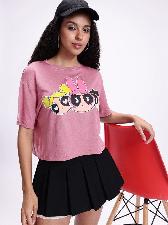 Powerpuff Girls Printed Boxy Fit Crop T-shirt for Women