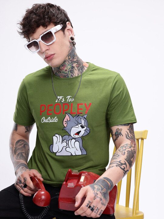 Tom & Jerry Humour and Comic Printed Pure Cotton Men’s T-Shir