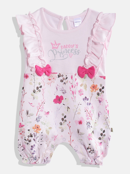 Mom’s Love Printed Romper Pure Cotton For Infant Girls (Pink, Pack Of 1)