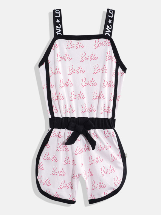 Mom’s Love Barbie Printed Pure Cotton Jumpsuit For Infant Girls (Pink, Pack Of 1)