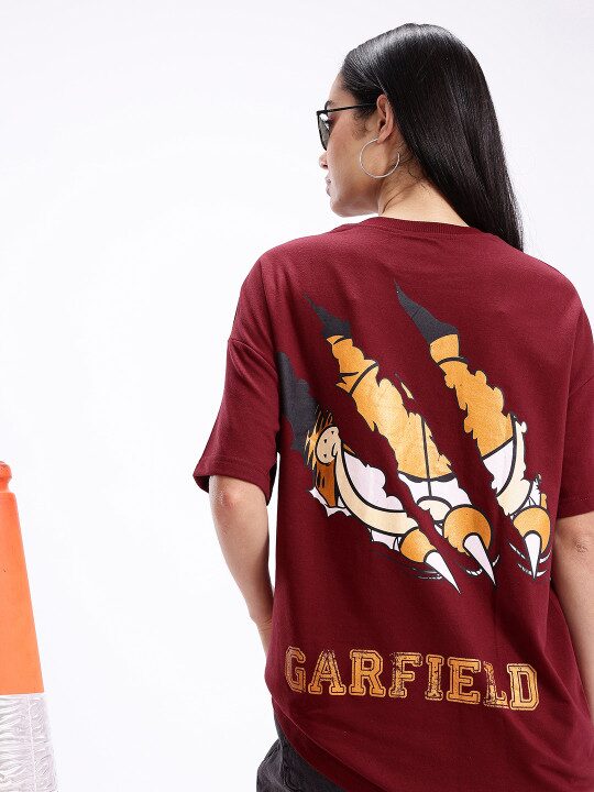 Women Garfield Printed Drop-Shoulder Sleeves Oversized T-shirt