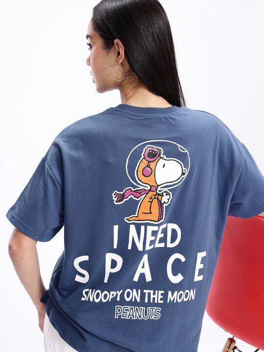 Peanuts Printed Drop-Shoulder Sleeves Oversized T-shirt