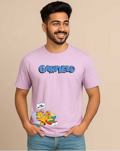 Garfield Graphic Print Regular Fit Crew Neck T-Shirt for Men