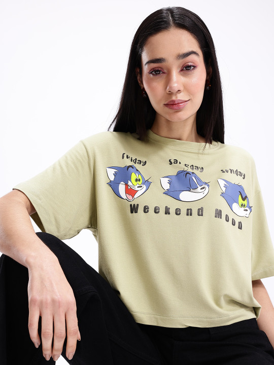 Women’s Tom & Jerry Printed Boxy Crop T-Shirt