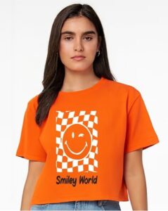 Smiley World Graphic Print Boxy Fit Top for Women