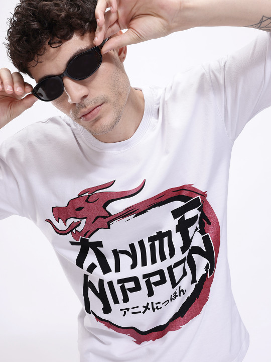 Anime Nippon Printed Drop-Shoulder Sleeves Oversized T-shirt