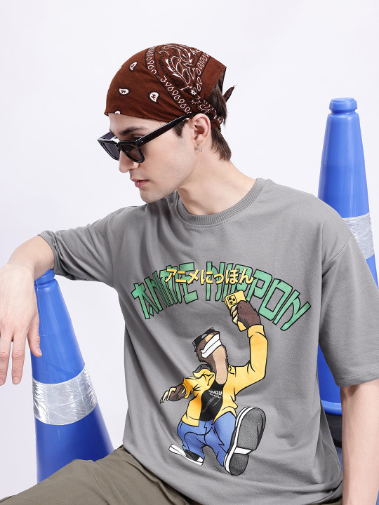 Anime Nippon Printed Drop-Shoulder Sleeves Oversized T-shirt