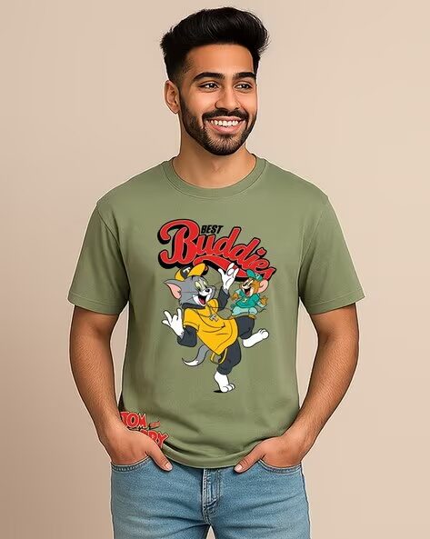 Men Tom & Jerry Printed Regular Fit Crew-Neck T-Shirt