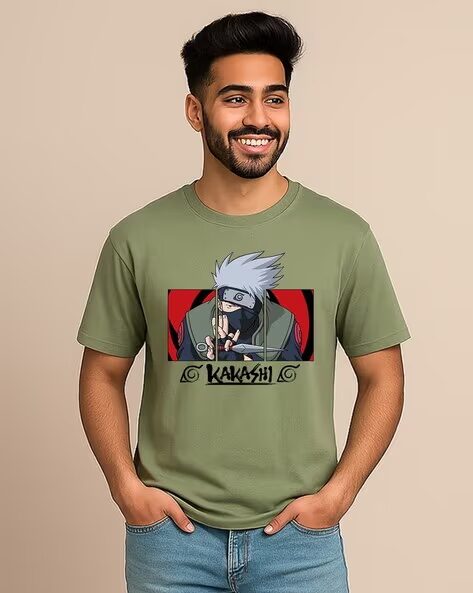 Men Kakashi Printed Regular Fit Crew-Neck T-Shirt