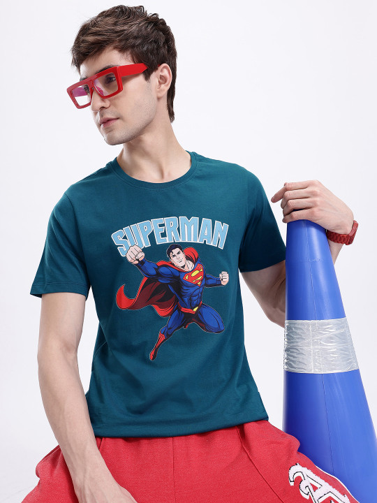 Superman Superhero Printed Regular Fit Crew Neck T-Shirt for Men