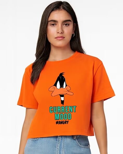 Daffy Duck Printed Cotton Boxy Fit Top for Women