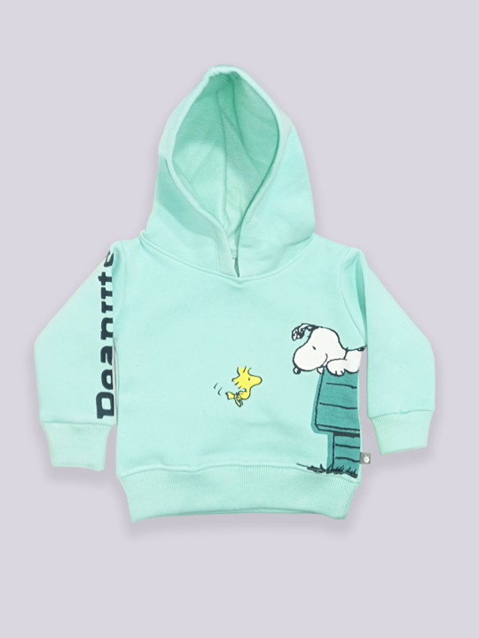 Tinyo Infant Boys Peanuts Graphic Printed Fleece Hooded Sweatshirt (Sea Green, Pack Of 1)